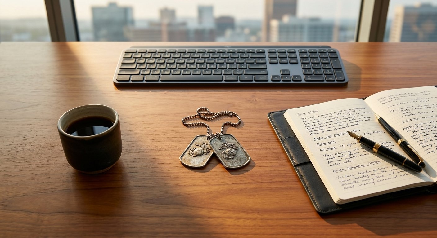 Editorial photograph representing military service translating to enterprise technology leadership